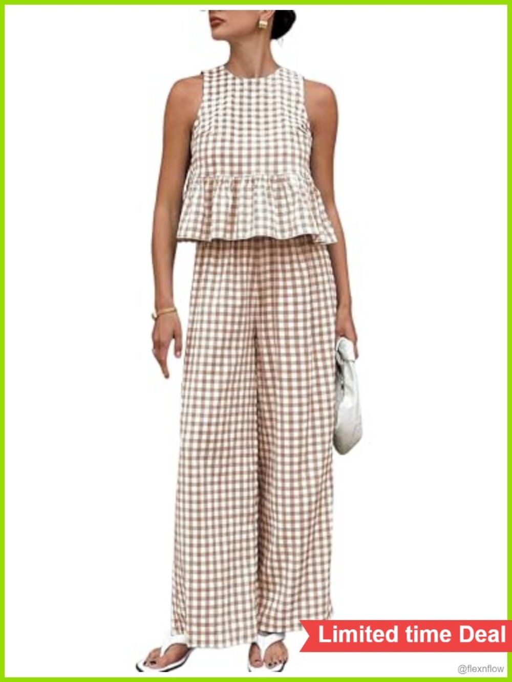 Womens 2 Piece Set Outfits Cotton Plaid Tank Top Wide Leg Pants Matching Lounge